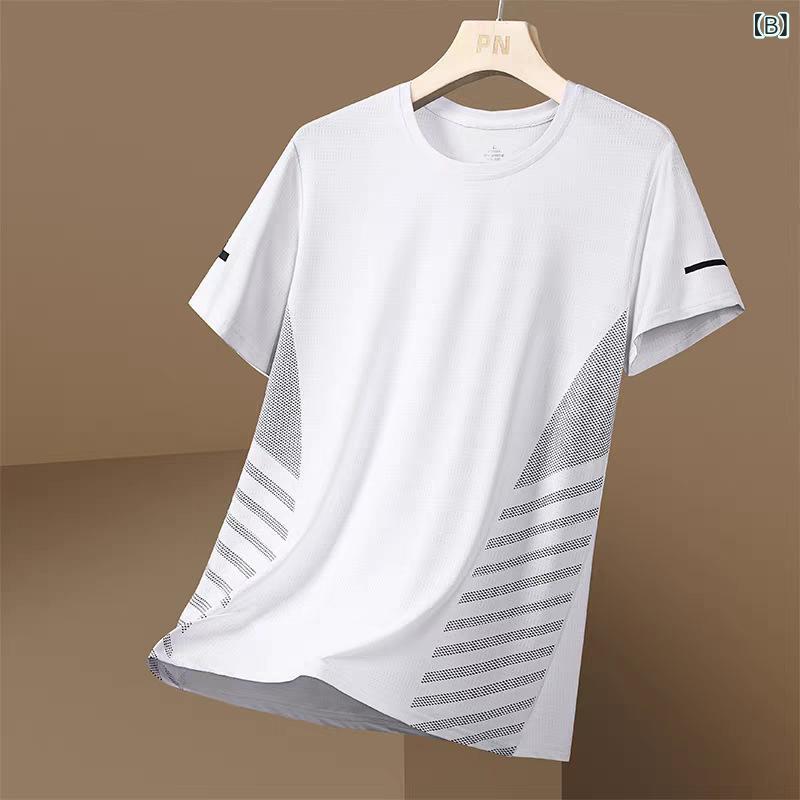 Tシャツ メンズ 男性用 半袖 接触冷感 薄手 スポーツウェア 運動着 トップス トレーニングウェア バスケットボール ランニング 吸湿速乾 ポリエステル ブラック 黒 ホワイト 白 グレー 春夏(x2)