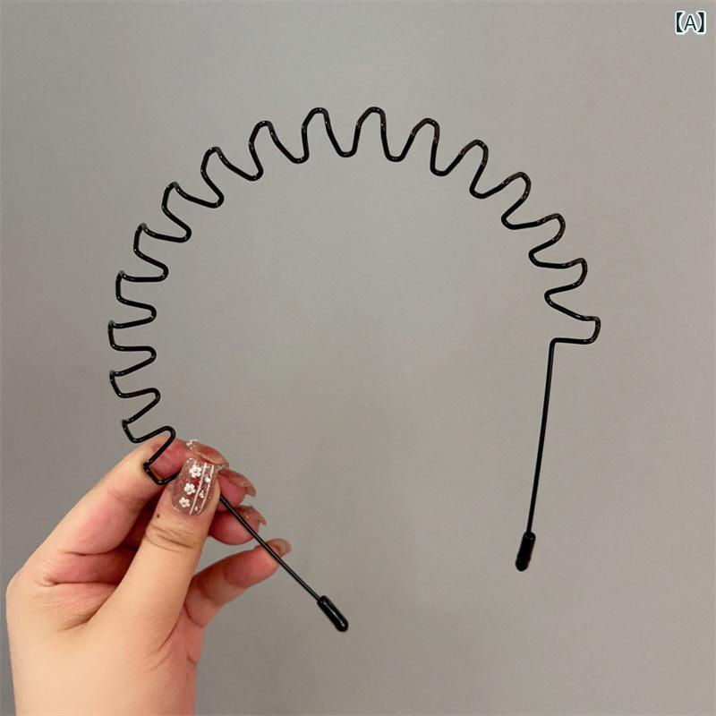 ヘアバンド メンズ 男性用 ヘアアクセサリー 髪留め ウェーブ ずれ落ち防止 スポーツ シンプル スタイリッシュ ブラック(x2)