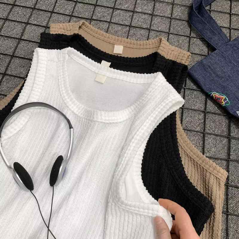 タンクトップ メンズ 男性用 ストリート 破れ加工 ノースリーブ カットソー 接触冷感 坑条柄 ルーズフィット カジュアル 普段使い スポーツウェア