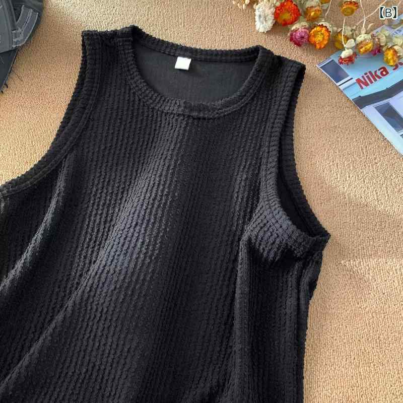 タンクトップ メンズ 男性用 ストリート 破れ加工 ノースリーブ カットソー 接触冷感 坑条柄 ルーズフィット カジュアル 普段使い スポーツウェア — vista 3