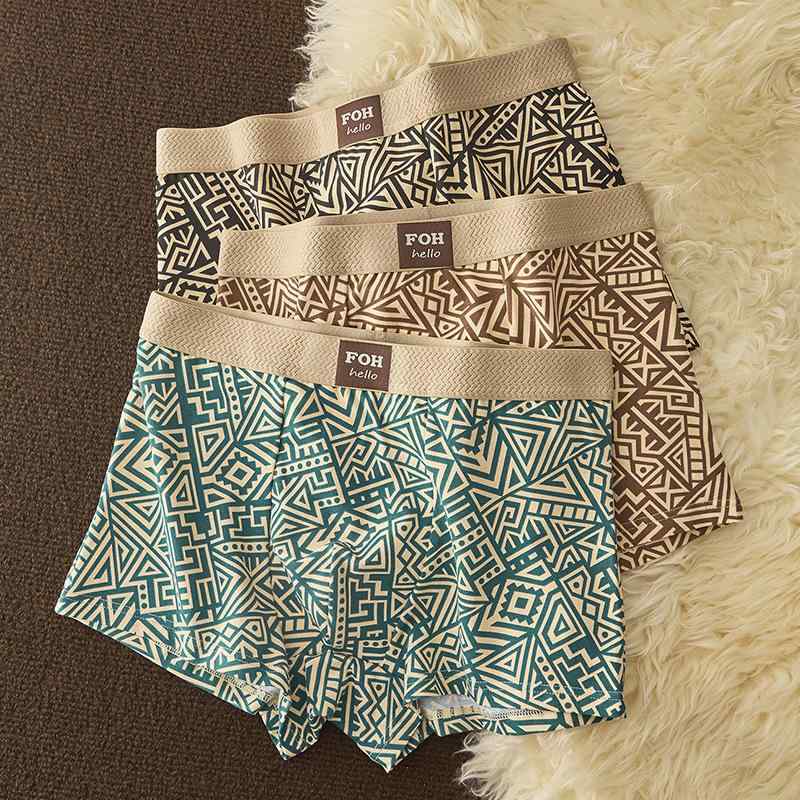 メンズ 下着 男性用 ボクサーパンツ コットン 通気性 幾何学模様 アマヤ柄 平角 中腰 速乾 快適 伸縮性..