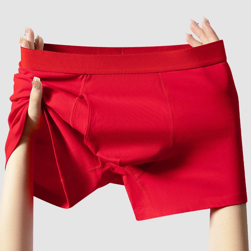 メンズ ボクサーパンツ 男性用 60 コットン 中腰 サイドオープン 赤 無地 通気 快適 インナーウェア