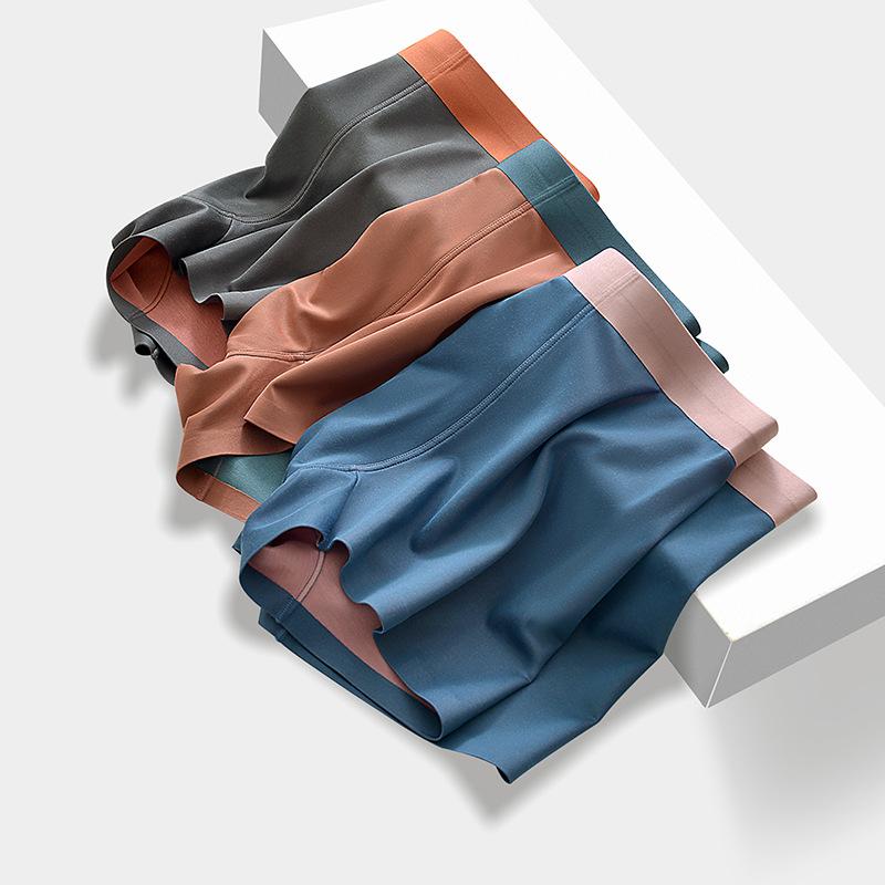 Men'S Underwear - ボクサーパンツ メンズ 男性用 100S 再生繊維 ブリーフ スタンダード 無地 防臭 通気 快適 インナーウェア 灰青 炭橙 青ピンク 緑黄 棕緑