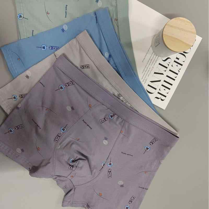 ボクサーパンツ メンズ 男性用 防臭 綿 平角パンツ ニット 幾何学模様 中腰 通気性 4枚セット