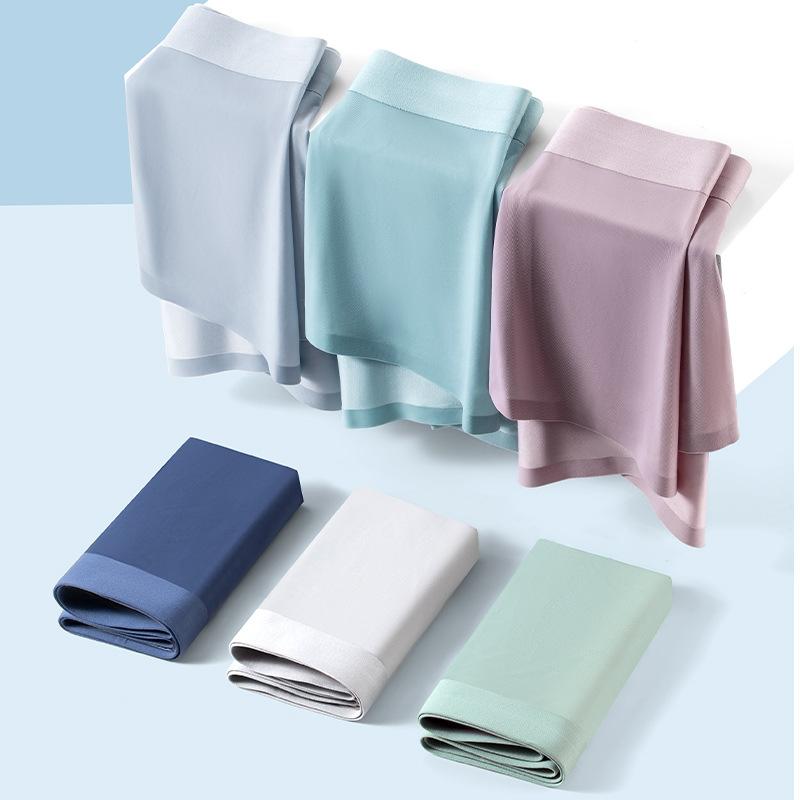 メンズ ボクサーパンツ 男性用 下着 接触冷感 速乾 シームレス 大寸サイズ 平角 パンツ 浮冰藍 砂岩绿 珊瑚灰 深海藍 水墨青 星河紫 春夏 秋