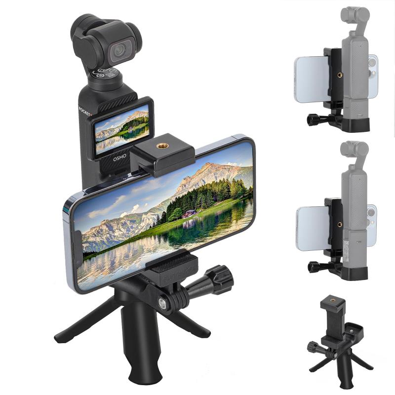 HAFOKO Osmo Pocket 3 スマホホルダー+Osmo Pocket 3 三脚、フロント スマートフォン ブラケット 1/4" ネジアダプター 対応機種 DJI 対応 Osmo Pocket 3拡張アクセサリー