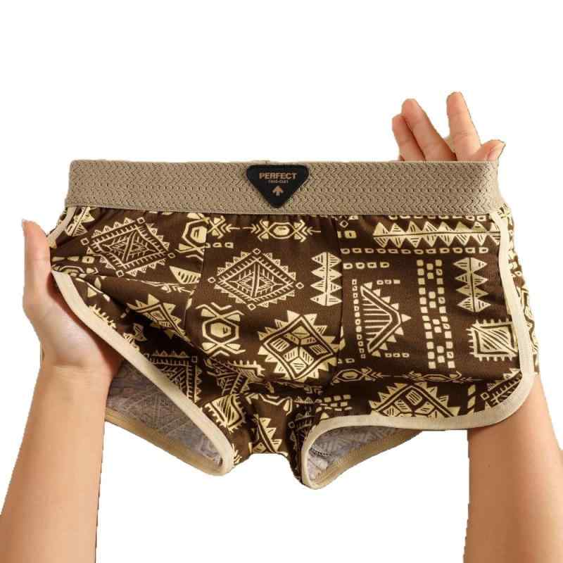 パンツ メンズ 男性用 トランクス 綿 コットン 通気性 幾何学模様 レトロ ミドルウエスト 春夏 秋冬 快..