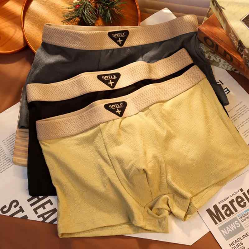 パンツ メンズ 男性用 下着 トランクス コットン 綿 通気 快適 提花 ジャカード 柄 無地 ブルー 青 グリーン 緑 イエロー 黄色 グレー グレー ブラック 黒 L XL XXL XXXL