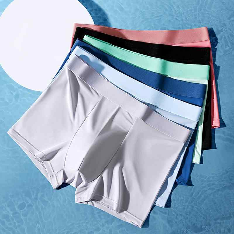 Men'S Underwear - メンズ ボクサーパンツ 接触冷感 インナー 中腰 下着 ポリエステル 無地 深青 緑 黒 グレー 水色 ピンク系 L XL 2XL 3XL 4XL