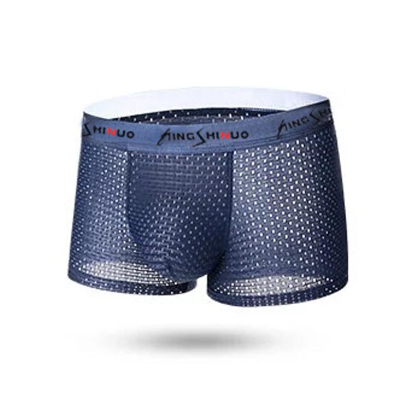 パンツ 男性用 ボクサーパンツ 接触冷感 メッシュ 通気 伸縮性 ローライズ 無地 再生繊維 深グレー 紺色 黒 赤