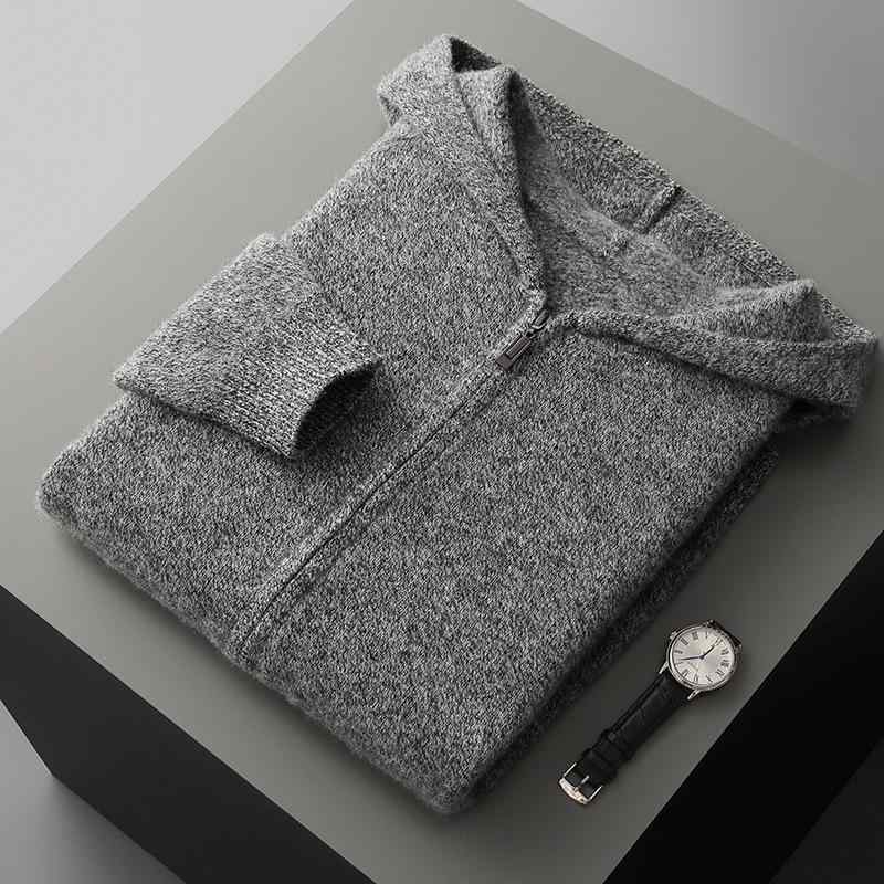 ニット メンズ 男性用 カーディガン 秋冬 長袖 羊毛 混紡 パーカー フード付き 花柄 グレー 紺色 コー..