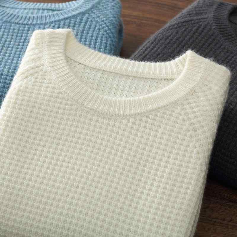 ニット メンズ 男性用 セーター ウール 混紡 ラウンドネック プルオーバー 厚手 無地 秋冬 普段使い ビジネス カジュアル 白 グレー ブ..