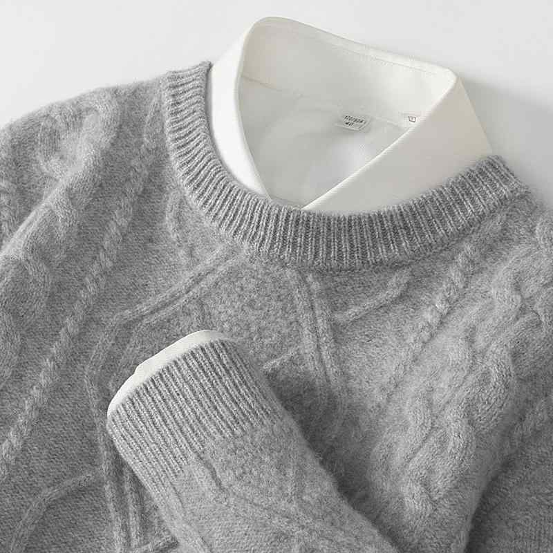 ニット メンズ 男性用 ウール セーター 厚手 クルーネック 長袖 トップス 秋冬 あったか 暖か ビジネス カジュアル オフホワイト グレー ベージュ グリーン 大きいサイズ