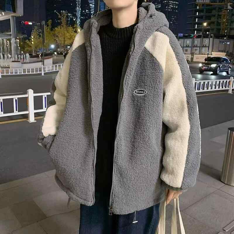 ジャケット メンズ 男性用 ブルゾン 秋冬 裏ボア フリース 暖かい 防寒 厚手 ゆったり 大きいサイズ カジュアル スポーティー アウトドア 普段使い 深グレー ホワイト