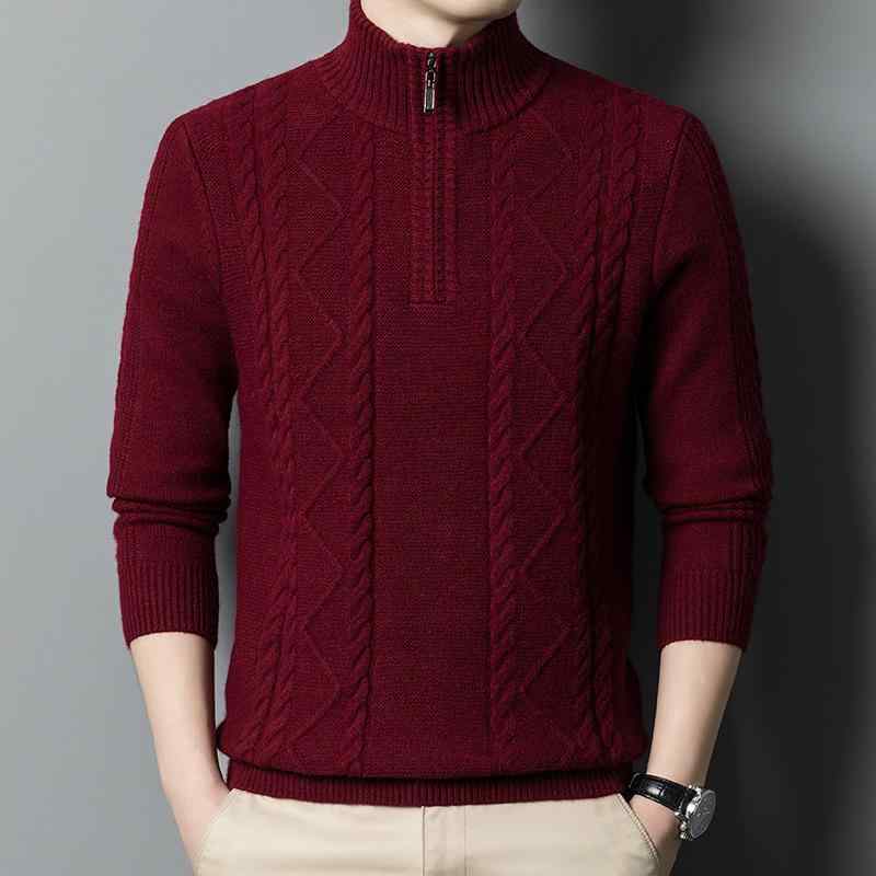 セーター メンズ 男性用 ニット ウール混紡 ハーフジップ タートルネック プルオーバー 厚手 秋冬 トップス 紳士服 シニア ビジネス カジュアル 防寒 暖かい(x2)
