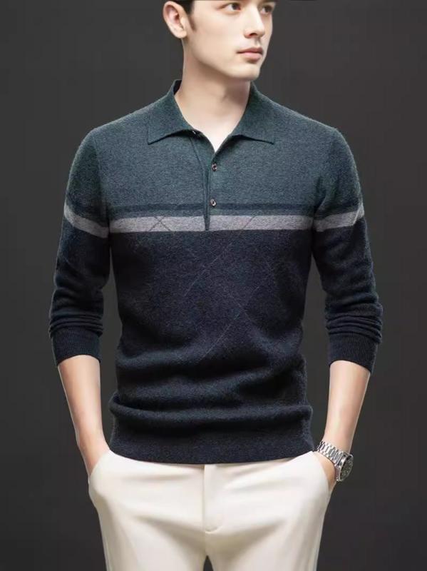 ニットセーター 男性用 タートルネック ウール混紡 ストライプ柄 厚手 秋冬 紳士服 ビジネス カジュアル 普段使い あったか 伸縮性
