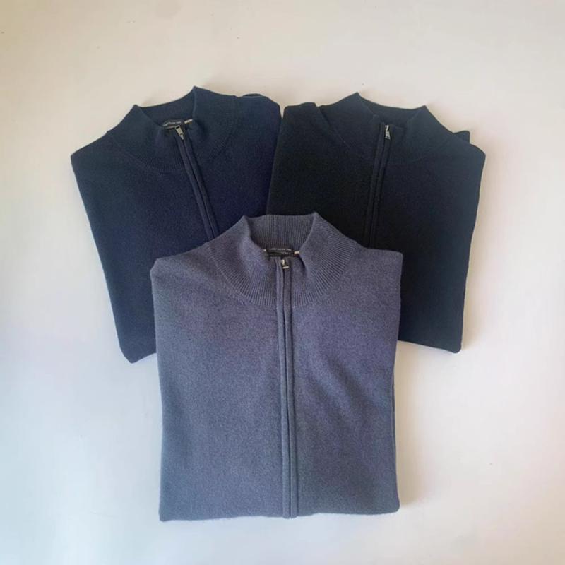 ニット メンズ 男性用 カーディガン 秋冬 無地 ハーフハイネック ウール 混紡 トップス 羽織り 伸縮性 普段使い(x2)