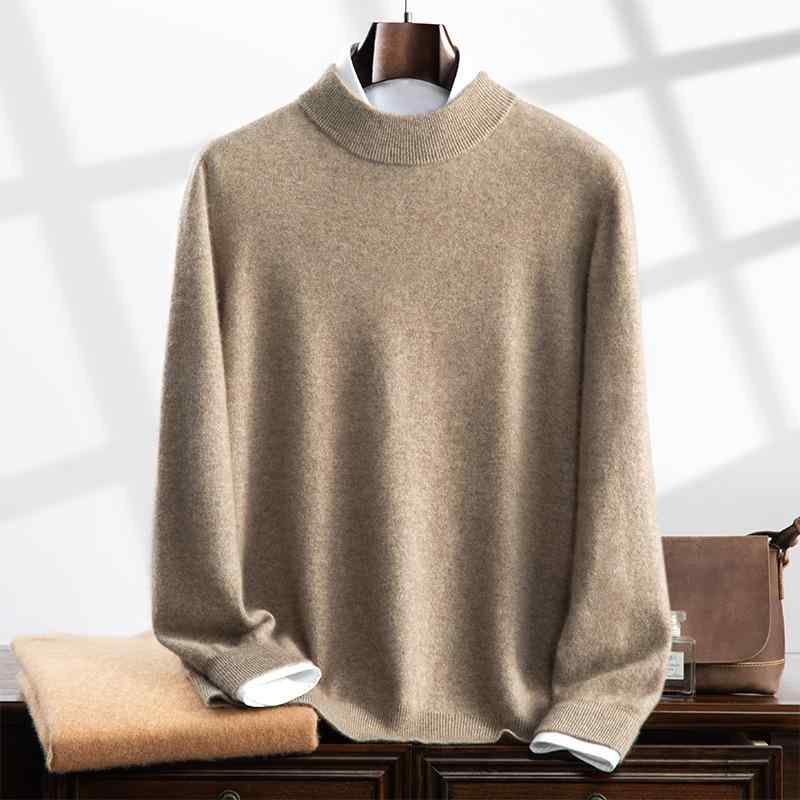 ニット メンズ セーター ハーフハイネック 長袖 トップス インナー プルオーバー ゆったり 厚手 ウール混 無地 秋冬 ホワイト ベージュ キャメル グレー ブルー グリーン