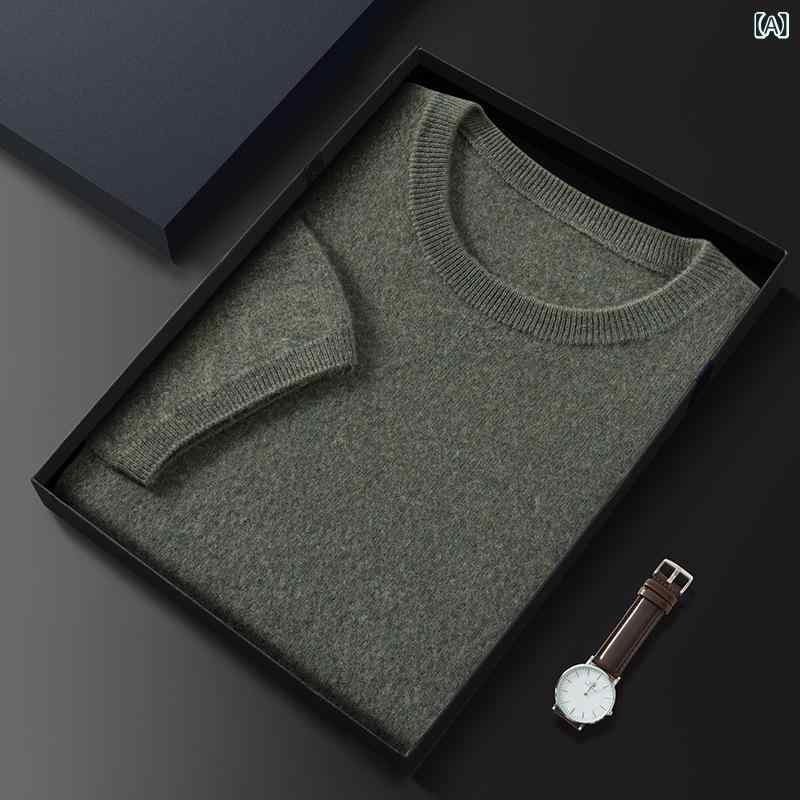 ニット メンズ 男性用 ウール 混紡 セーター 丸首 プルオーバー トップス 薄手 リラックスフィット 無..