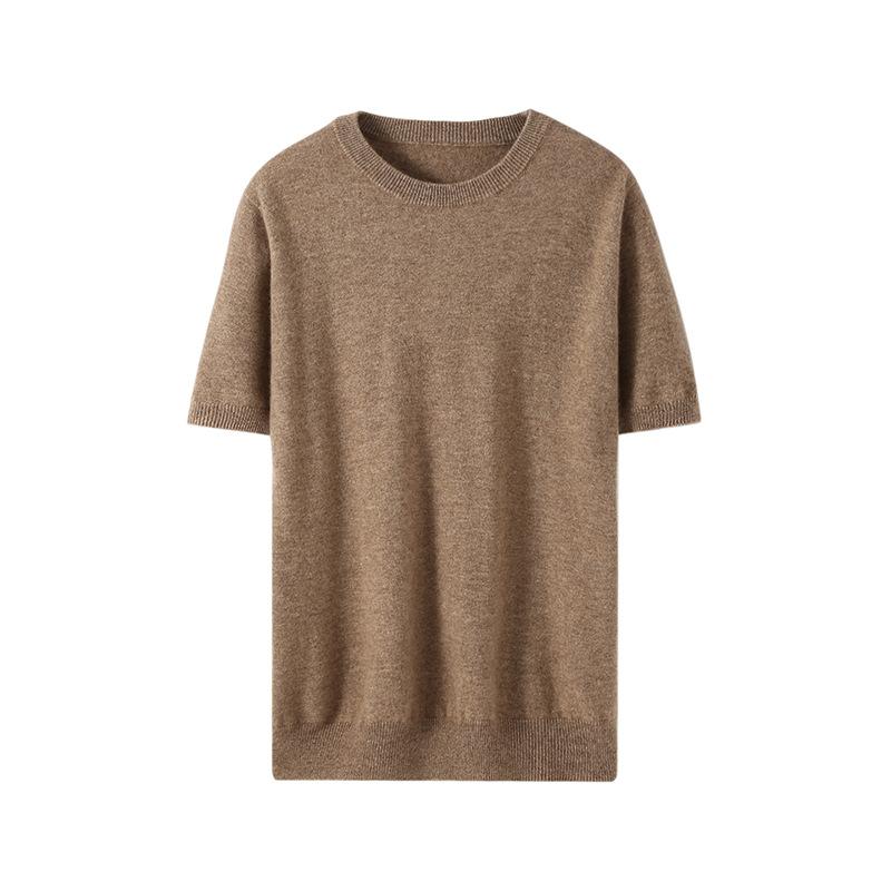 ニット メンズ 男性用 混紡 半袖 Tシャツ プルオーバー 無地 リラックスフィット 薄手 セーター 秋冬 トップス カットソー 紫 グレー ベージュ ホワイト ブラック ウール混紡