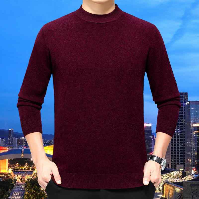 ニット・セーター 男性用 丸首 無地 ビジネス セーター 厚手 ウール 紳士服 トップス 黒 緑 グレー 秋冬