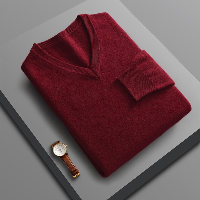 ニット メンズ Vネック プルオーバー 秋冬 トップス インナー 無地 ウール 混 ミドルエイジ 紳士 普段使い 部屋着 ブルー系