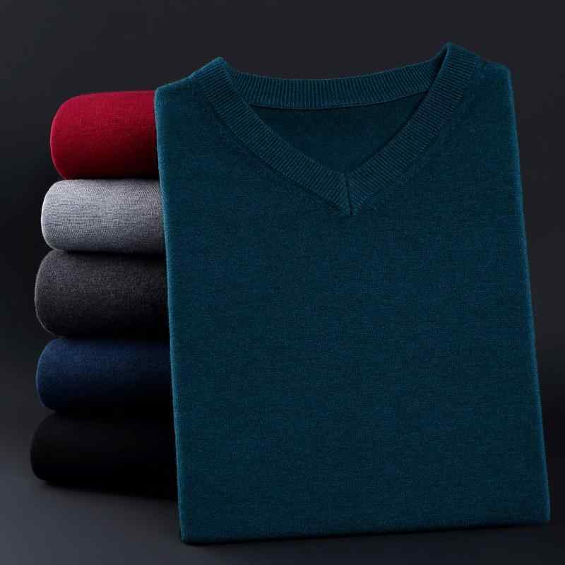 ニット・セーター 男性用 Vネック セーター 厚手 長袖 無地 ビジネス 紳士 秋冬 グリーン ブラック グレー ベージュ キャメル バーガンディ