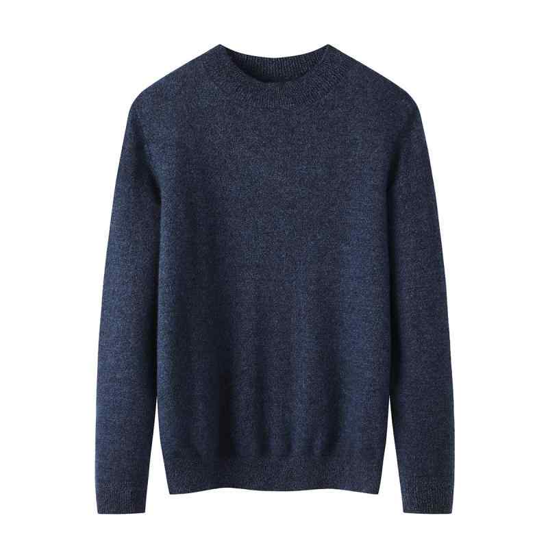 羊毛 セーター メンズ 男性用 ラウンドネック プルオーバー 無地 長袖 トップス 秋冬 普段使い 藏青(4.0)
