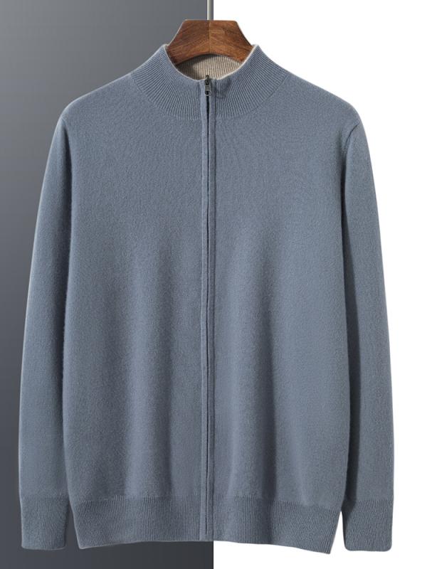 ニット カーディガン メンズ 羊毛 セーター ウール トップス 秋冬 厚手 無地 長袖 ハーフハイネック カジュアル スタイル 普段使い