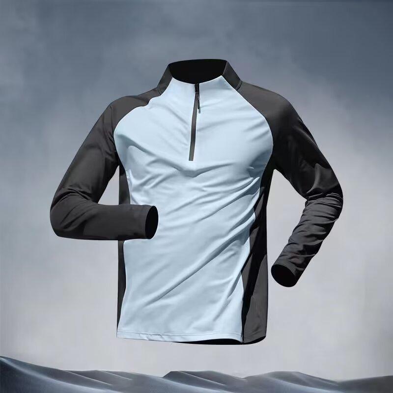 Tシャツ メンズ トレーニングウェア 長袖 速乾性 スポーツウェア ランニングウェア 立襟 ポリエステル混紡 春秋 薄手 黒 青 白 スポーティ カジュアル