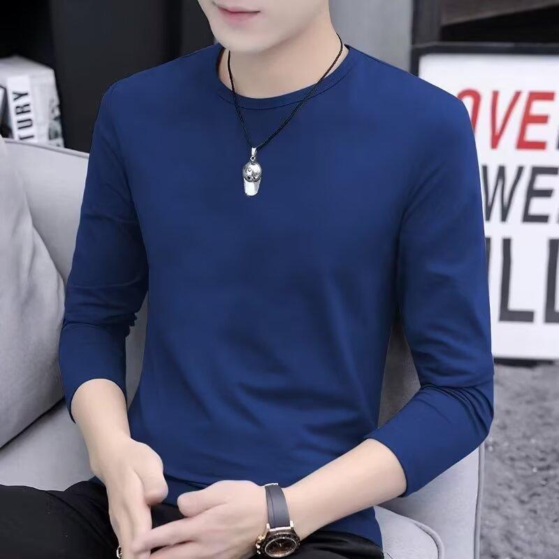 Other - Tシャツ メンズ 男性用 長袖 カットソー プルオーバー スリム 無地 伸縮性 スポーツ ウェア 春秋 紺色 ワインレッド カーキ グレー ポリエステル