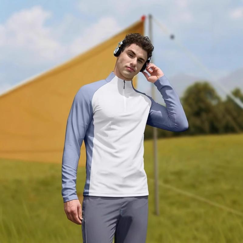Tシャツ メンズ トレーニングウェア ハーフジップ 長袖 サイクル アウトドア スポーツ トップス 吸湿速乾 ポリエステル ブラック系 ブルー系