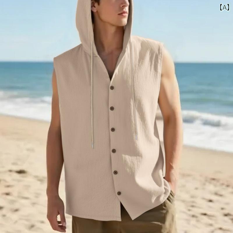 シャツ メンズ 男性用 麻混紡 リネン カジュアル 薄手 半袖 フード付き カーディガン 浅カーキ グレー ブラック ネイビー アーミーグリーン ホワイト ライトブルー マスタード