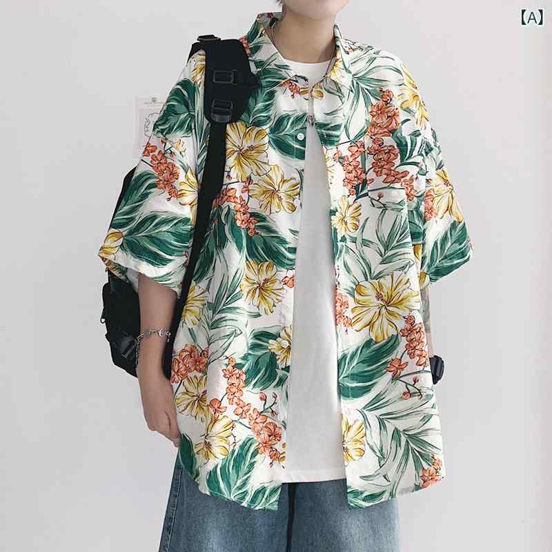 シャツ メンズ 半袖 カジュアル アロハ 開襟 迷彩 ボタニカル柄 ポリエステル リゾート 海 ビーチ 薄手 夏 春夏 M L XL 2XL 3XL ホワイト ブラック ネイビー イエロー