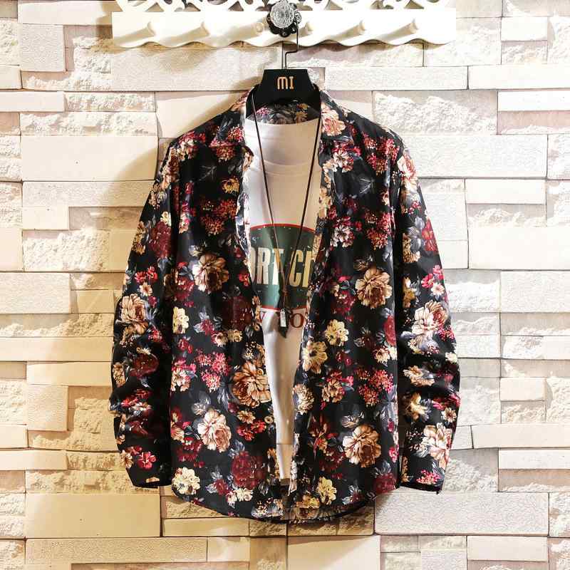 シャツ メンズ 男性用 長袖 コットン 花柄 カジュアル 中国風 トップス M L XL 2XL 3XL 4XL 5XL 春夏(x2)