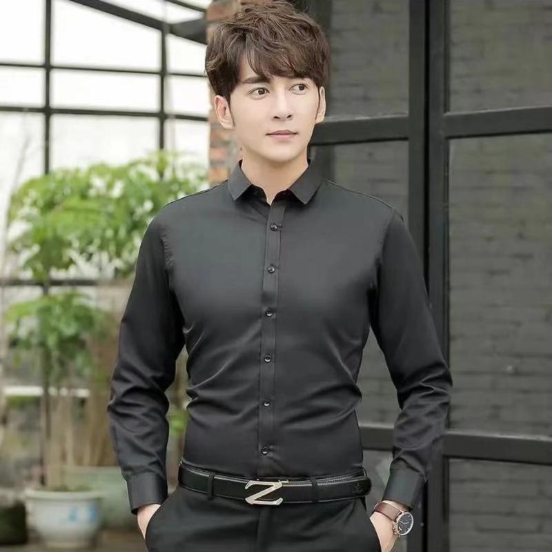 シャツ メンズ 男性用 長袖 形態安定 普段使い ビジネス スリムフィット 襟付き 20代 30代 40代 ブラック ホワイト ポリエステル