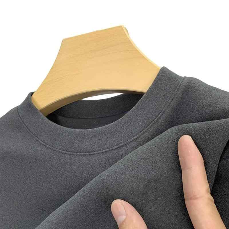 Tシャツ メンズ 男性用 長袖 トップス 秋冬 あったか インナーウェア 耐摩耗性 クルーネック ポリエステル 無地 薄手 グレー系 ブラッ..