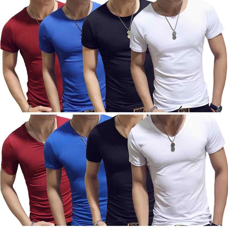 Plain - Tシャツ メンズ 半袖 Tシャツ カットソー スリム 無地 コットンブレンド トップス 普段使い おしゃれ 春夏 Vネック クルーネック 白 黒 紺 グレー