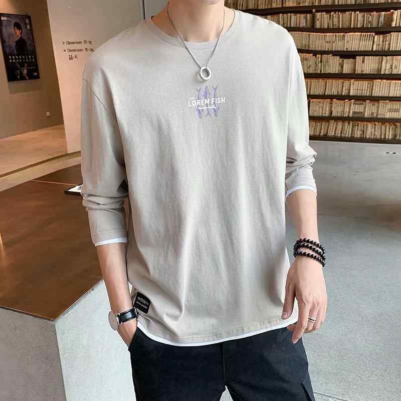 Tシャツ メンズ 長袖 春秋 薄手 フェイクレイヤード ストリート トップス カジュアル インナー モーダル ゆったり 白 グレー 黒(x2)