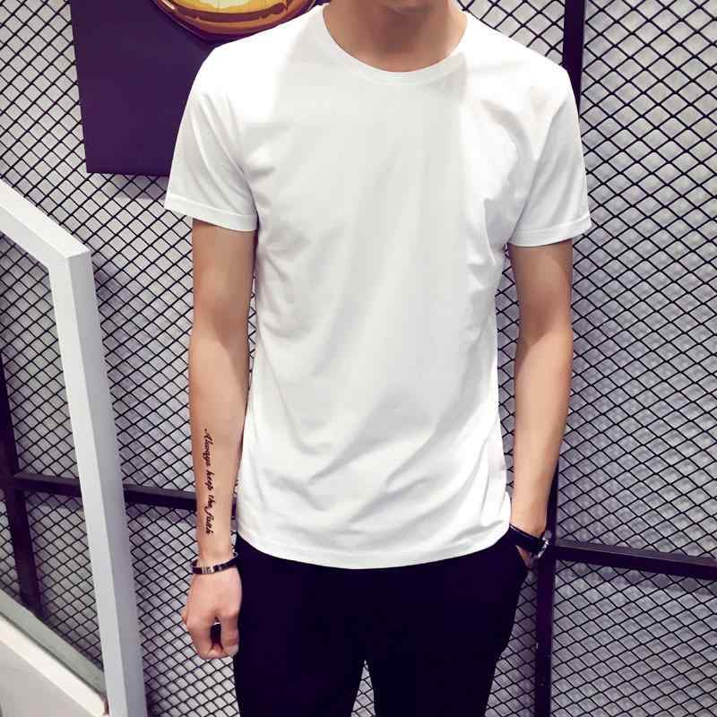 运动 - Tシャツ メンズ 半袖 スリムフィット クルーネック カットソー トップス コットン ポリエステル混紡 無地 薄手 カジュアル スタイル ブラック ホワイト