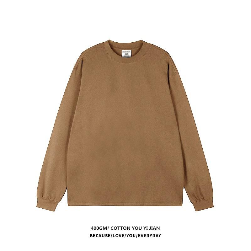 Tシャツ 男性用 トップス 長袖 ヘビーウェイト 厚手 無地 コットン ドロップショルダー ゆったり ルーズ 白 ホワイト 普段使い