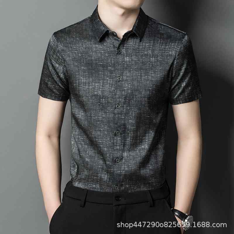 シャツ メンズ 男性用 桑蚕糸 麻混 開襟シャツ 長袖 薄手 通気性 40代 50代 ビジネス カジュアル 春秋 麻グレー