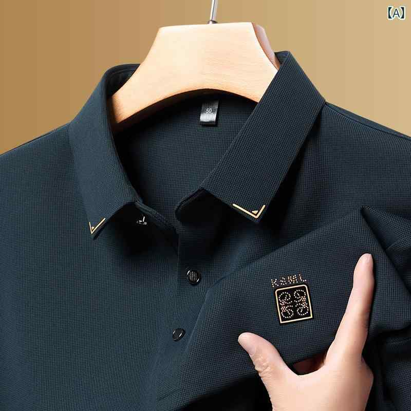 Other - Tシャツ メンズ 男性用 長袖 トップス 桑蚕丝 襟付き 無地 薄手 春秋 カジュアル ハーグリーン キャメル ブルー ダークブラウン ブラック レッド