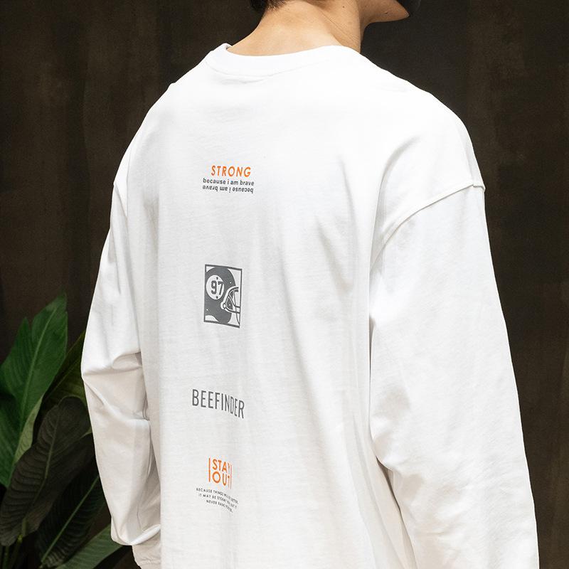 Other - Tシャツ メンズ 男性用 長袖 コットン プリント ビッグシルエット オーバーサイズ ゆったり 厚手 通気性 吸湿速乾 春夏 ホワイト