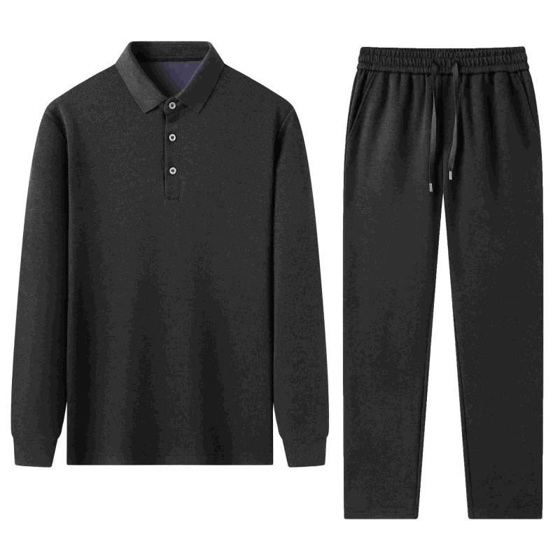 メンズ 羊毛混紡 スポーツウェア セットアップ 長袖Tシャツ ポロシャツ ロングパンツ 普段使い 秋冬 紺色 ダークグレー ブラック