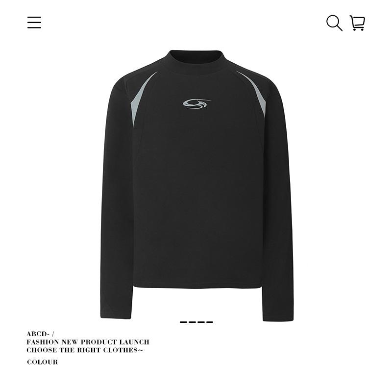 Spain （Clubs） - Tシャツ メンズ 長袖Tシャツ コットン トップス ストリート系 切り替え 280g 厚手 無地 春秋 黒 ブラック系