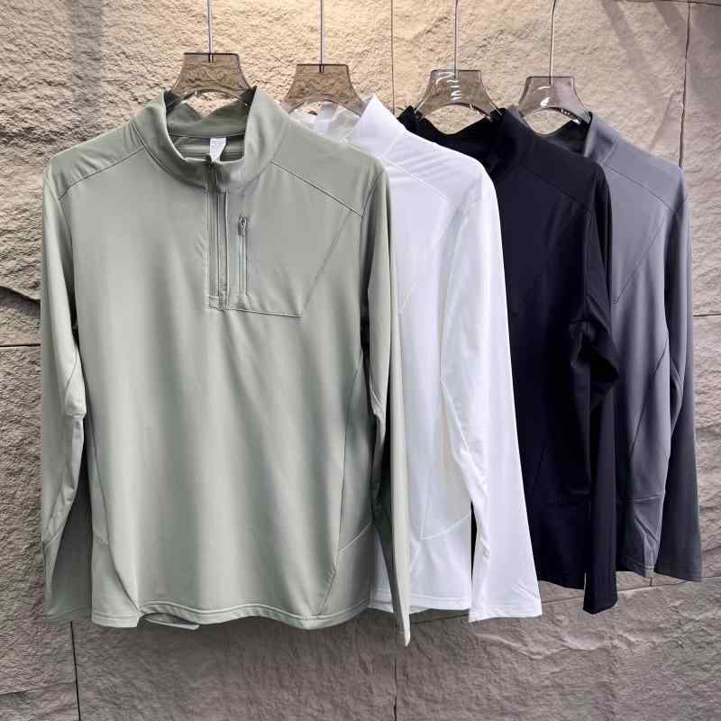 Tシャツ メンズ 男性用 秋冬 立襟 薄手 運動着 ストレッチ 長袖 トップス カットソー スポーティー カジュアル ブラック ホワイト グレ..