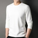 Tシャツ メンズ 長袖 トップス ラウンドネック カットソー 混紡 格子柄 ゆったり 普段使い 部屋着 秋冬 春秋 ポリエステル ブラック系