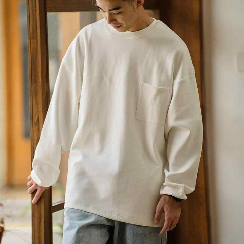 Tシャツ メンズ 男性用 トップス 長袖 コットン 無地 ドロップショルダー ルーズ ゆったり 普段使い デ..