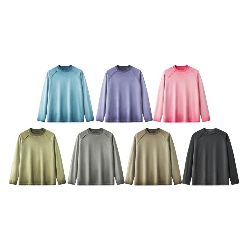 Tシャツ メンズ 男性用 ストリート系 長袖 コットン 水洗い ピグメント加工 無地 ルーズ ゆったりシルエット 黒 ブラック カーキ コーヒー 灰 グレー 春夏(x2)